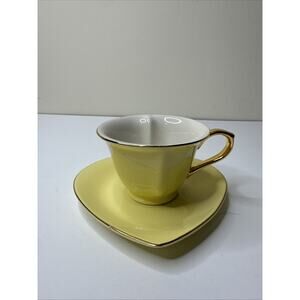 Classic Coffee &‎ Tea Heart Shaped Cup & Saucer Pale Yellow With Gold Trim